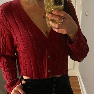 Talbots Red Cropped Comfy Sweater Cardigan, M